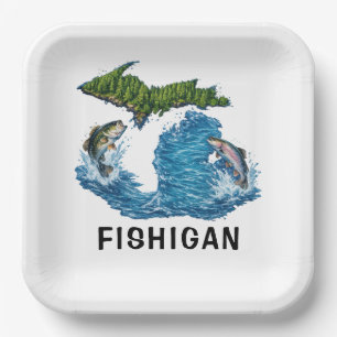 State of Michigan Graphic with Fish Paper Plates