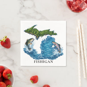 State of Michigan Graphic with Jumping Fish Napkins