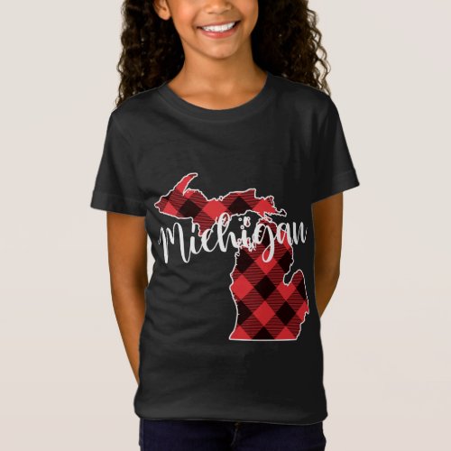 State Of Michigan Map Buffalo Plaid Christmas MI M T_Shirt