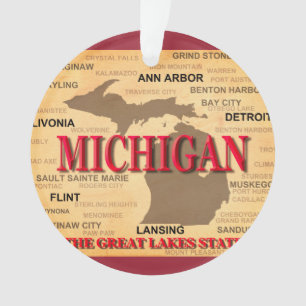 State Of Michigan Map, Detroit, Lansing Ornament