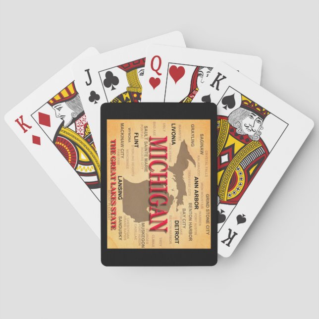 State Of Michigan Map, Detroit, Lansing Poker Cards (Back)