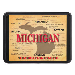 State Of Michigan Map, Detroit, Lansing Tow Hitch Cover
