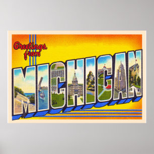 State of Michigan MI Vintage Large Letter Postcard Poster