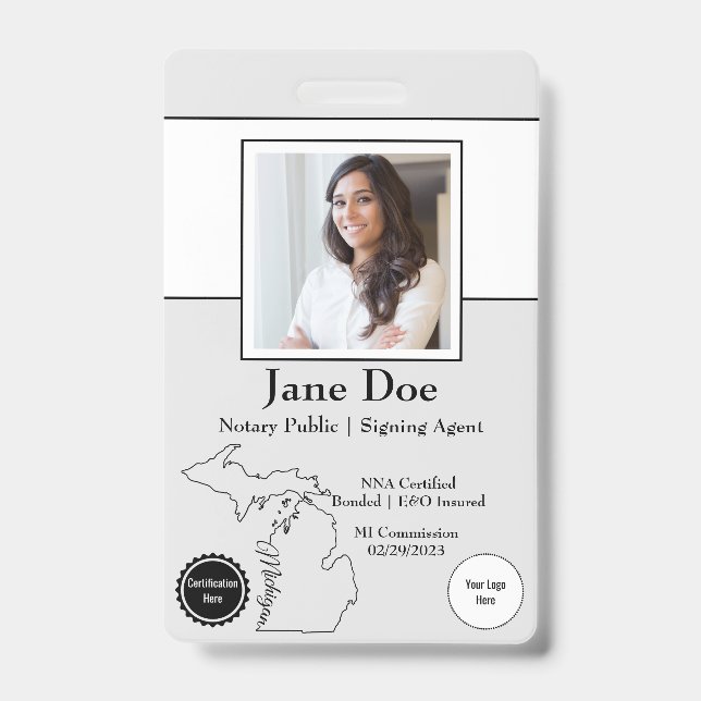 State of Michigan Notary Public Badge with QR Code (Front)