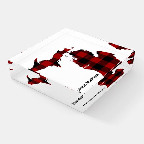 State of Michigan outline in checked buffalo plaid Paperweight