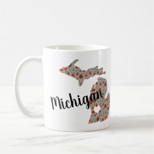 State Of Michigan Poppies Floral Pattern Coffee Mug