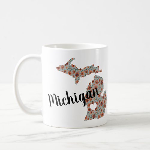 State Of Michigan Poppies Floral Pattern Coffee Mug