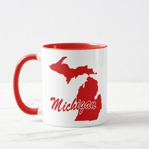 State Of Michigan Shape Red Mug
