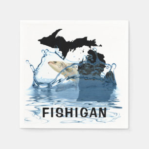 state of Michigan with big fish Napkins