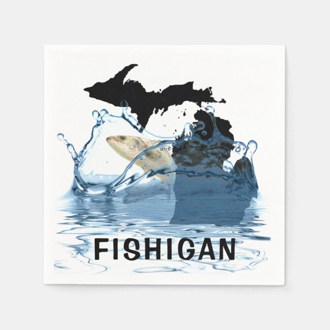 state of Michigan with big fish Napkins (Front)