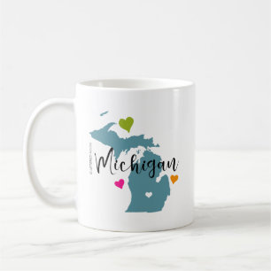 State of Michigan with Hearts Coffee Mug