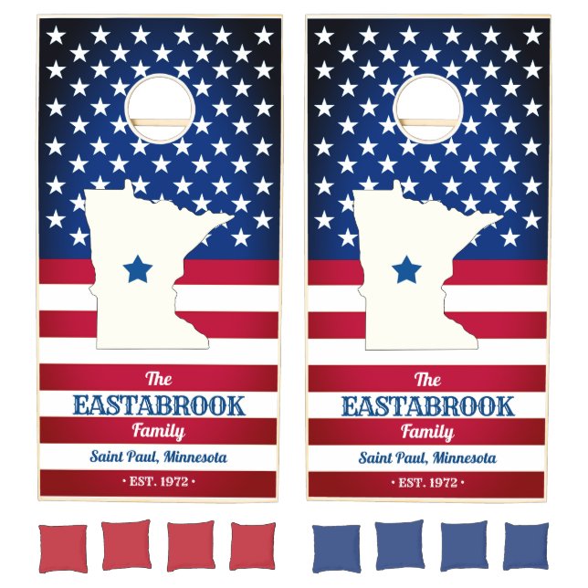 State of Minnesota Personalized US Flag Cornhole Set (Set)
