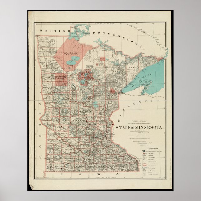 State of Minnesota Vintage Map Poster (Front)