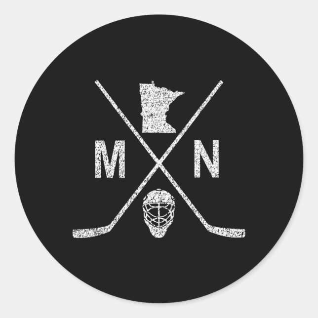 State Of Mn Hockey Look Classic Round Sticker (Front)