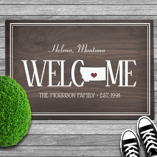 State of Montana Personalized Woodgrain Doormat