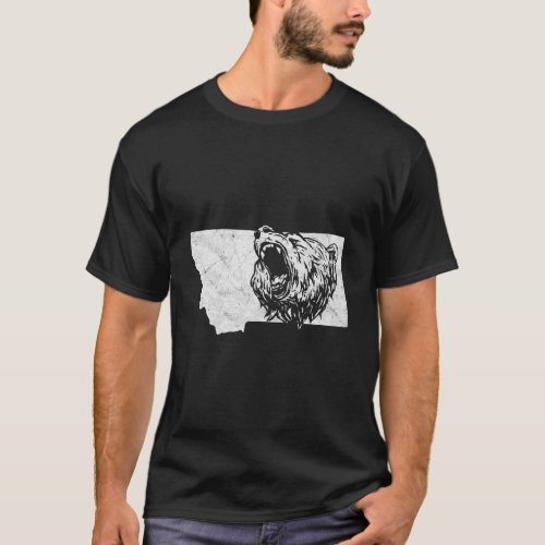 State Of Montana Roaring Grizzly Bear Minimalist V T_Shirt