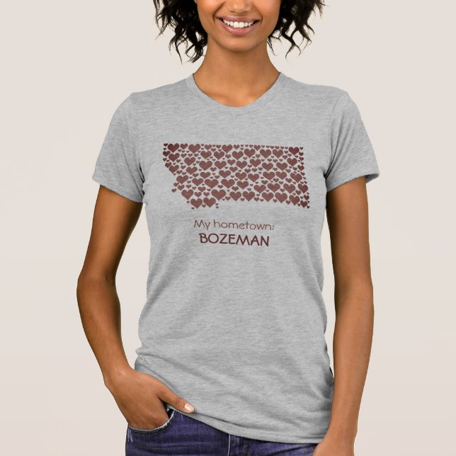 State of Montana Silhouette Hearts & Hometown T-Shirt (Front)
