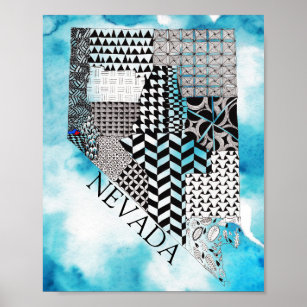 Las Vegas Map Print, Blue Geometric Vegas Valley Strip City Wall Art P —  Maps As Art