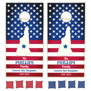 State of New Hampshire Personalized US Flag Cornhole Set