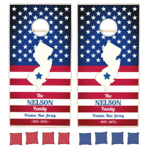 State of New Jersey Personalized US Flag Cornhole Set