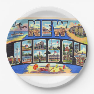 State of New Jersey Vintage Large Letter Postcard Paper Plates