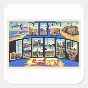 State of New Jersey Vintage Large Letter Postcard Square Sticker