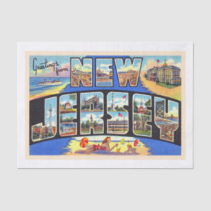 State of New Jersey Vintage Large Letter Postcard Tissue Paper