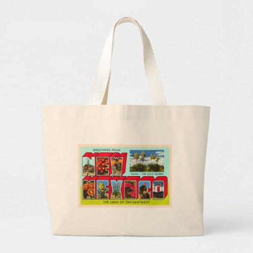 State of New Mexico Vintage Large Letter Postcard Large Tote Bag