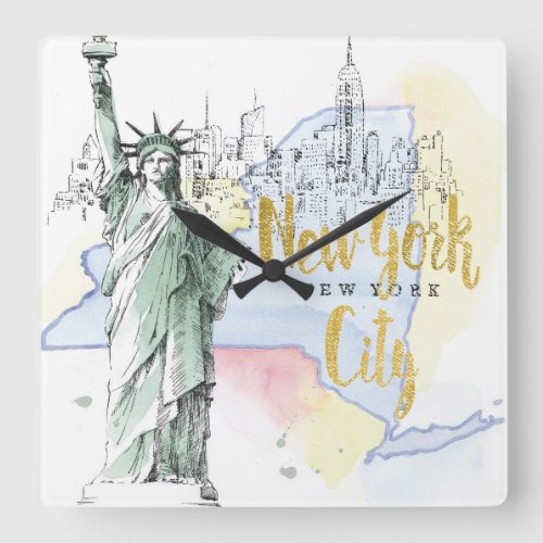 State of New York  Statue of Liberty Square Wall Clock