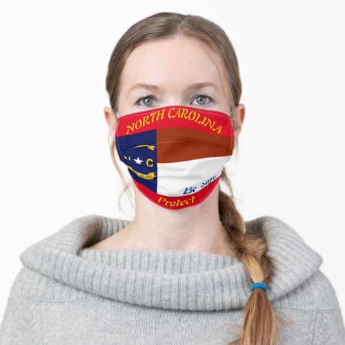 State of North Carolina Flag on Red Adult Cloth Face Mask