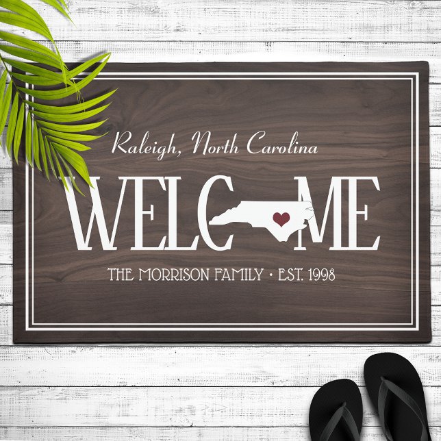 State of North Carolina Personalized Woodgrain Doormat (Creator Uploaded)