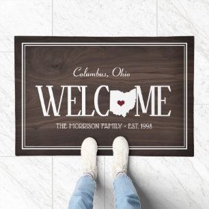 State of Ohio Personalized Woodgrain Doormat