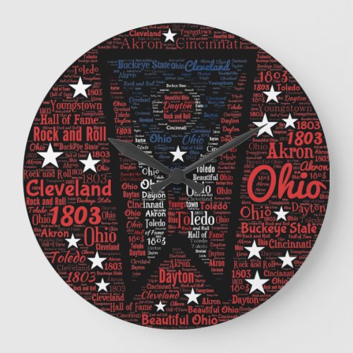 State of Ohio Word Art Round Large Wall Clock