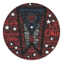 State of Ohio Word Art Round Sticker, Glossy