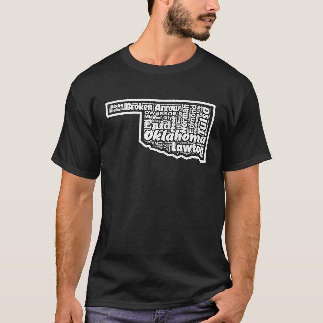 State Of Oklahoma Flag Cities Distressed US Gift T-Shirt (Front)