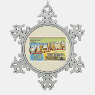 State of Oklahoma OK Old Vintage Travel Souvenir Snowflake Pewter Christmas Ornament
