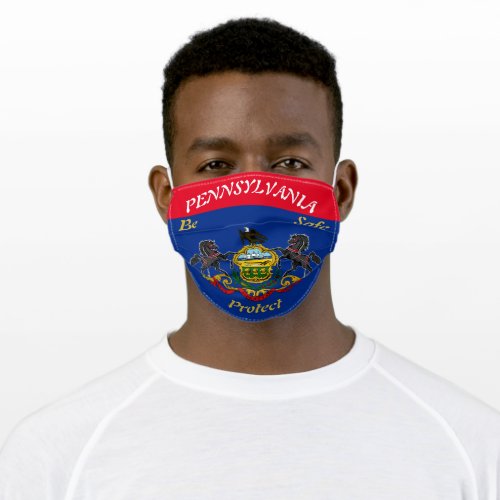 State of Pennsylvania  Flag on Red Adult Cloth Face Mask