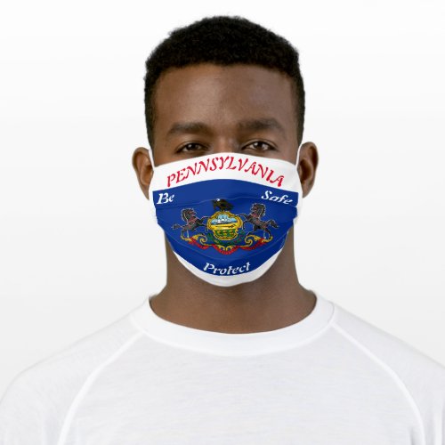 State of  Pennsylvania Flag on White Adult Cloth Face Mask