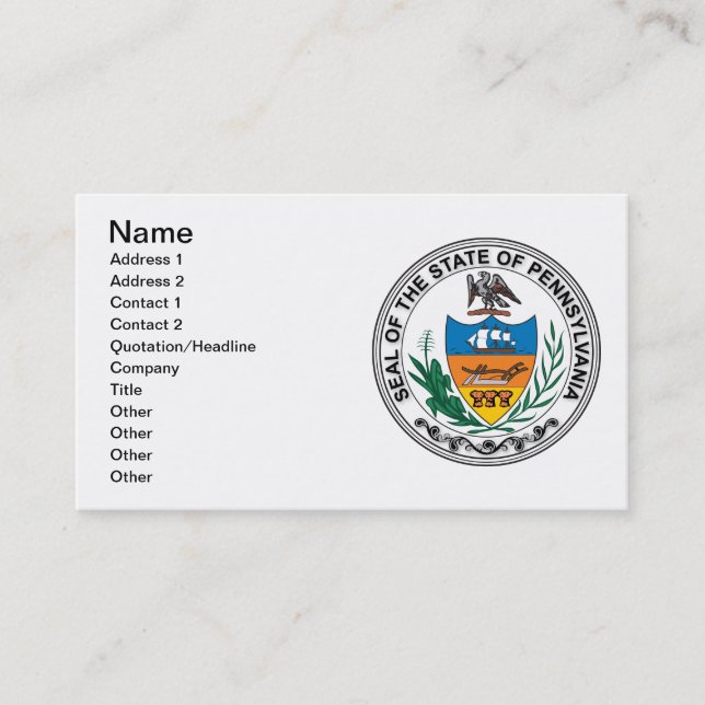 State of Pennsylvania seal Business Card (Front)