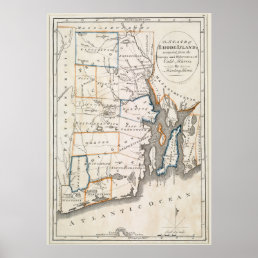 State of Rhode Island Vintage Map Poster