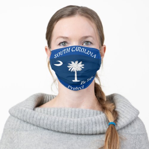 State of South Carolina Flag on Blue Adult Cloth Face Mask