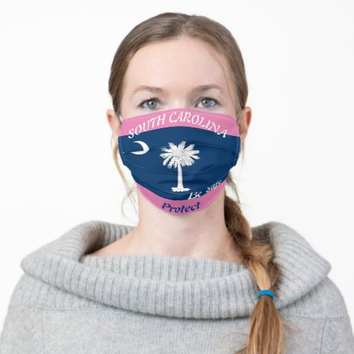 State of South Carolina Flag on Pink Adult Cloth Face Mask
