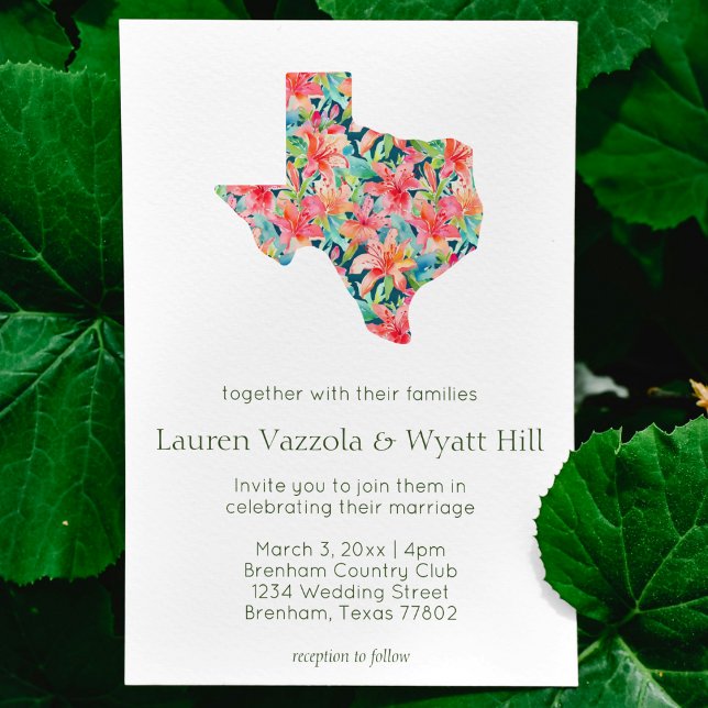 State of Texas Bright Tropical Florals Wedding Invitation (tropical "texas" state flower wedding invitation simple modern beach tropical invitation bright )