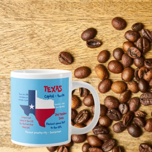 State of Texas Coaster Amazing Facts Giant Coffee Mug