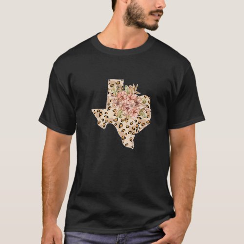 State of Texas Leopard Cheetah Print Floral Trendy T_Shirt