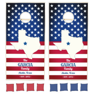 State of Texas Personalized US Flag Cornhole Set