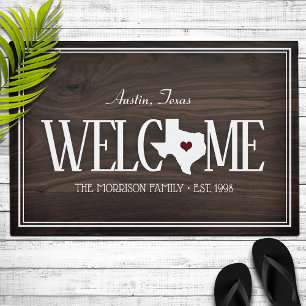 State of Texas Personalized Woodgrain Doormat