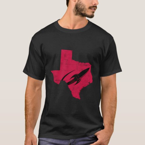 State Of Texas Red With Rocket Orbiting North Of H T_Shirt