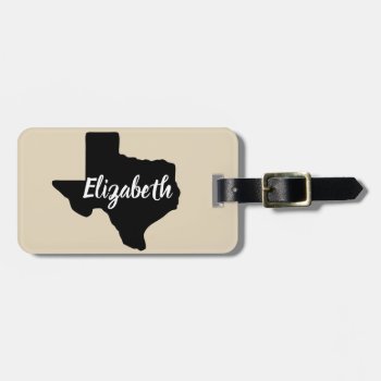 State Of Texas Silhouette & Script Name Luggage Tag by GrudaHomeDecor at Zazzle