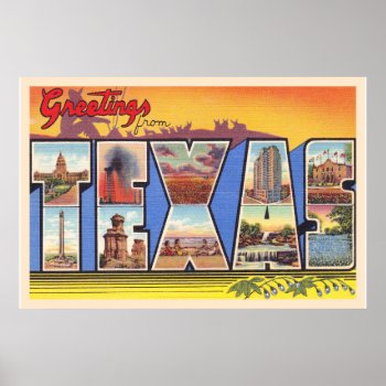 State Of Texas Tx Vintage Large Letter Postcard Poster by AmericanTravelogue at Zazzle